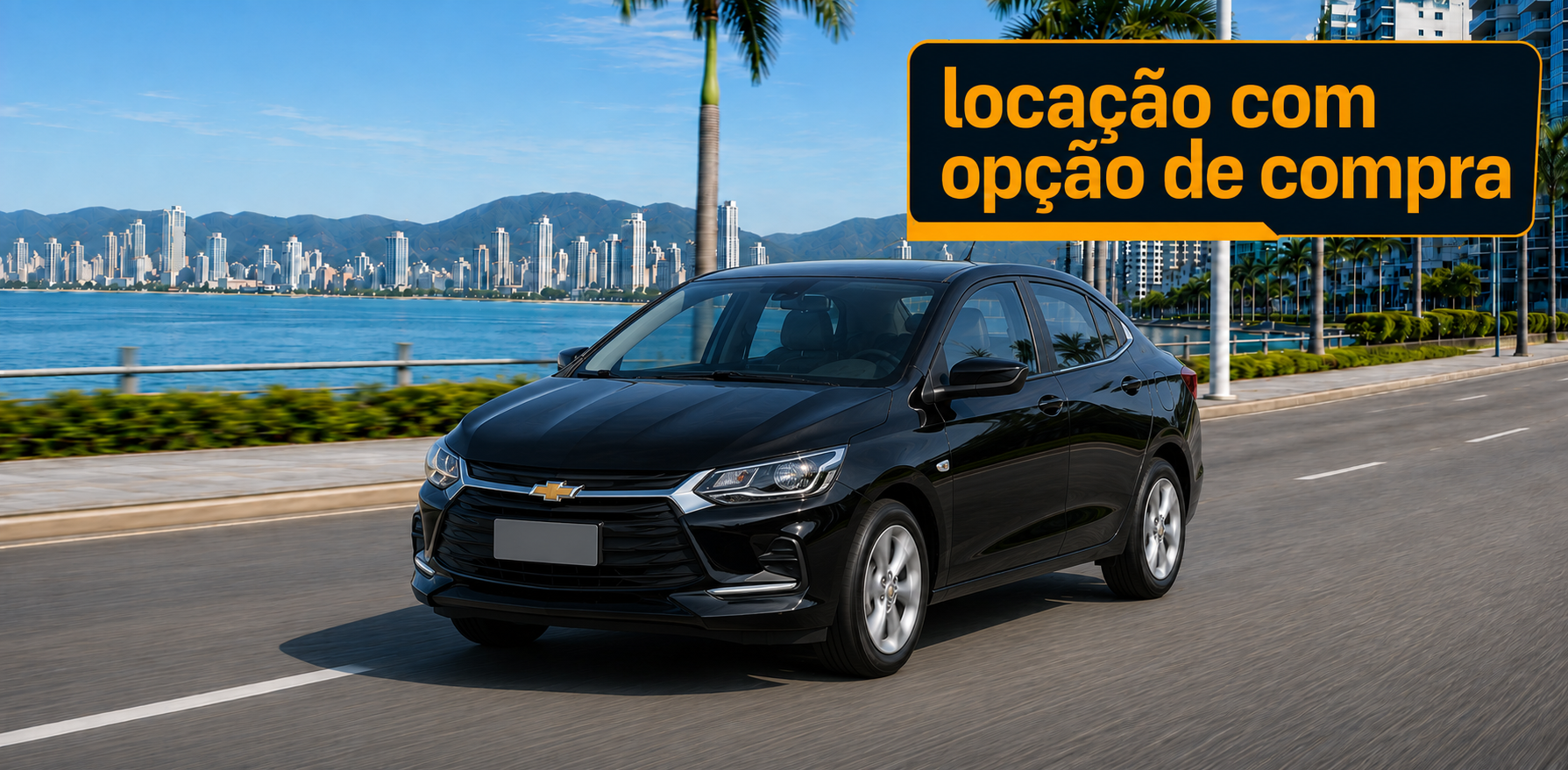 Chevrolet Onix Sedan preto com locação com opção de compra