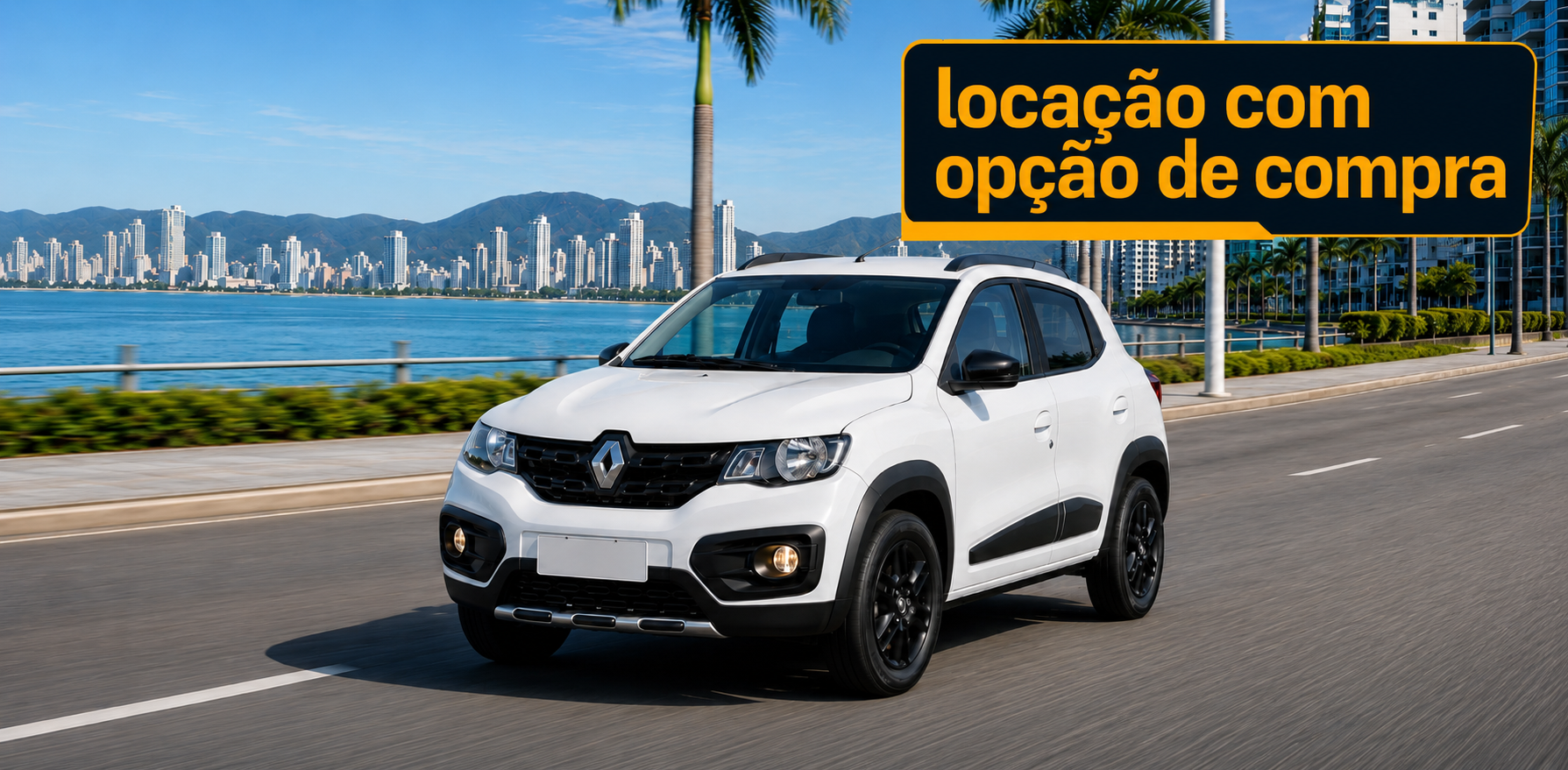 Renault Kwid branco com locação com opção de compra