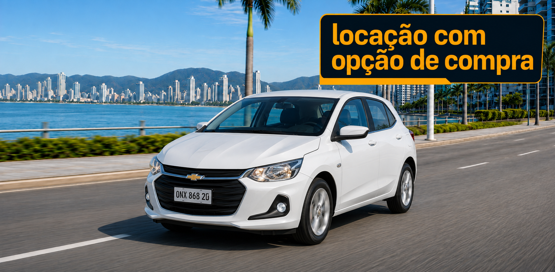 Chevrolet Onix Hatch branco com locação com opção de compra